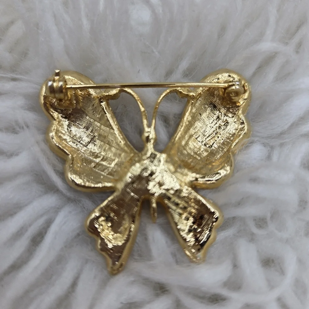 Jennifer Moore Butterfly Brooch Pin Gold Tone Pink Purple Enamel